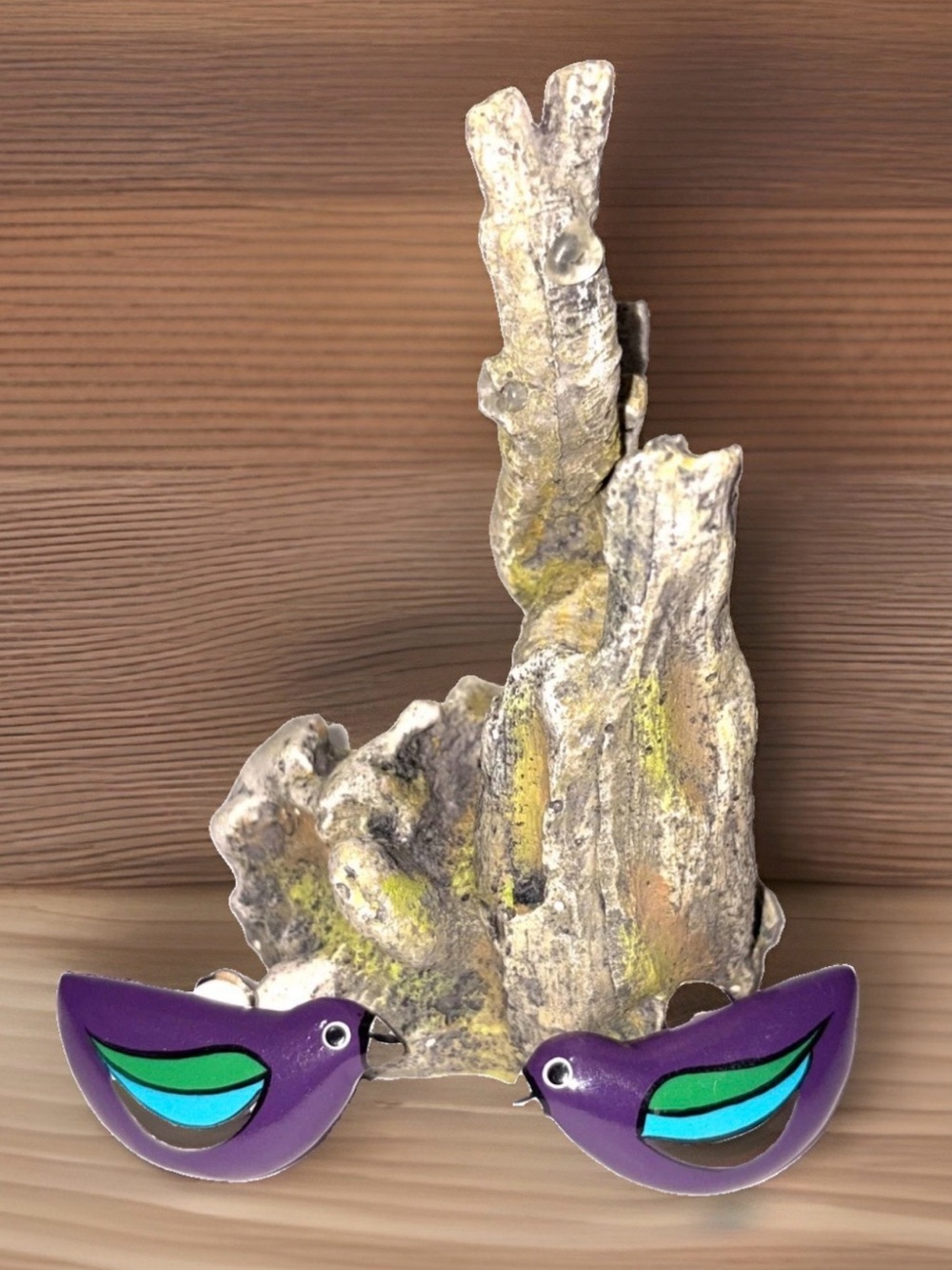 Vintage Purple Bird Clip On Earrings Mid Century Modern Style Enamel Retro MCM